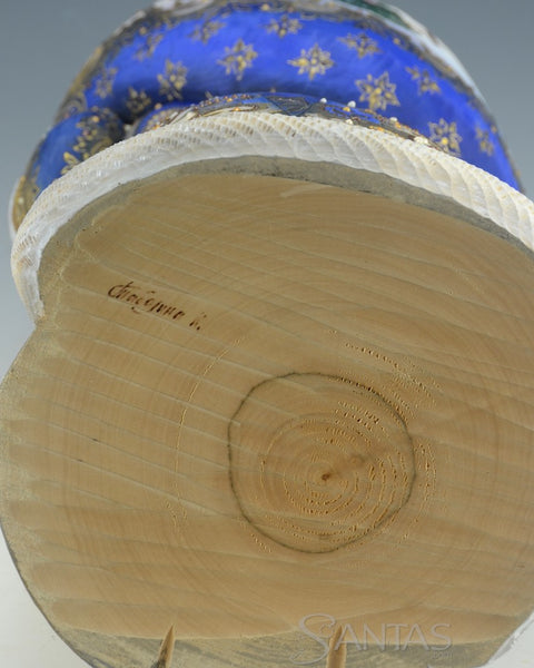 Regal Blue and Gold Russian Santa with wood burned Detail