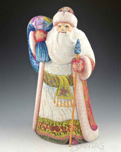 Ornate Windswept Russian Santa with Toy Bag 12.5 inches