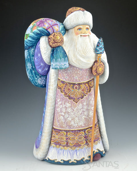 Ornate Windswept Russian Santa with Toy Bag 12.5 inches - mauve
