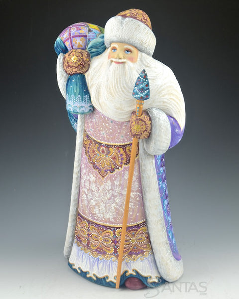 Ornate Windswept Russian Santa with Toy Bag 12.5 inches - mauve