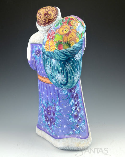 Ornate Windswept Russian Santa with Toy Bag 12.5 inches - mauve