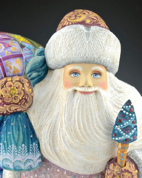Ornate Windswept Russian Santa with Toy Bag 12.5 inches - mauve