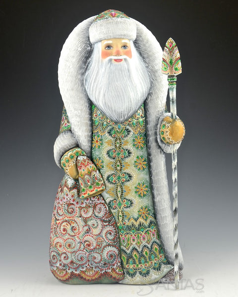 Emerald Green Ornamental Russian Santa 12.5 inches