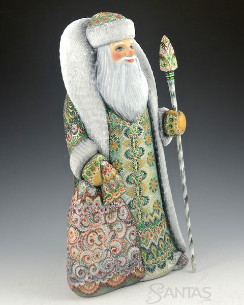 Emerald Green Ornamental Russian Santa 12.5 inches