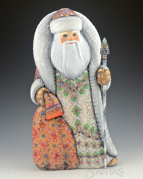 Snow Frosted Decorative and Ornamental Russian Santa 12.5 inches