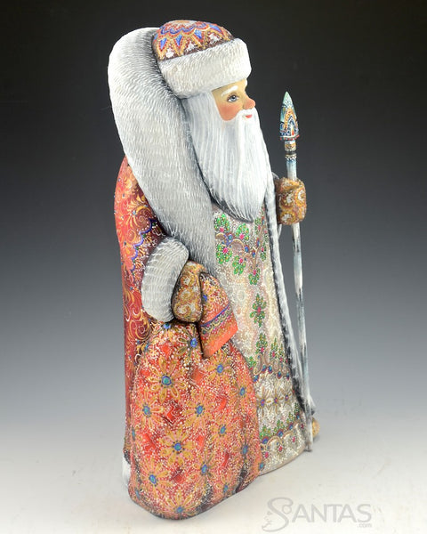 Snow Frosted Decorative and Ornamental Russian Santa 12.5 inches
