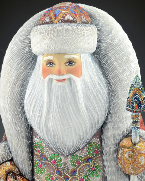 Snow Frosted Decorative and Ornamental Russian Santa 12.5 inches