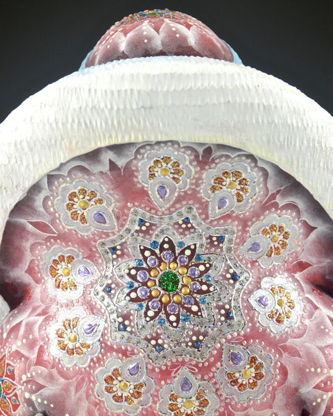 Burgundy and Snow Frosted Decorative and Russian Santa 12.5 inches