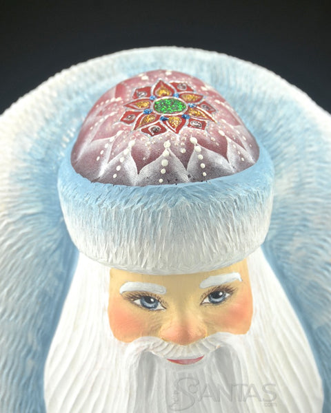 Burgundy and Snow Frosted Decorative and Russian Santa 12.5 inches