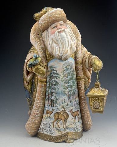 Elegant Gold Russian Santa with Winter Deer Scene