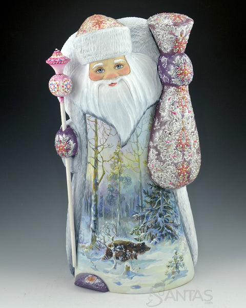 14 inch Scenic Russian Santa with Bear in The Winter Woods