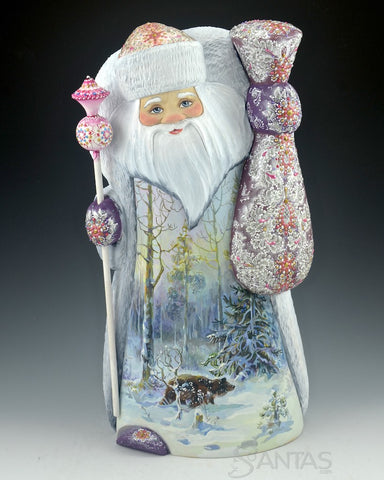 14 inch Scenic Russian Santa with Bear in The Winter Woods