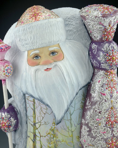 14 inch Scenic Russian Santa with Bear in The Winter Woods
