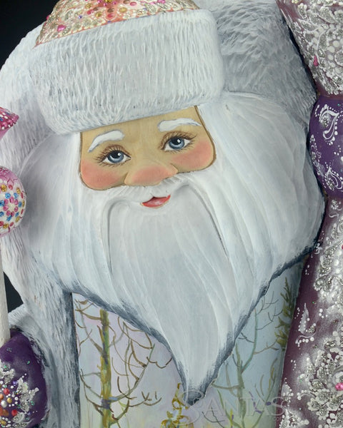 14 inch Scenic Russian Santa with Bear in The Winter Woods