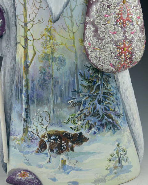 14 inch Scenic Russian Santa with Bear in The Winter Woods