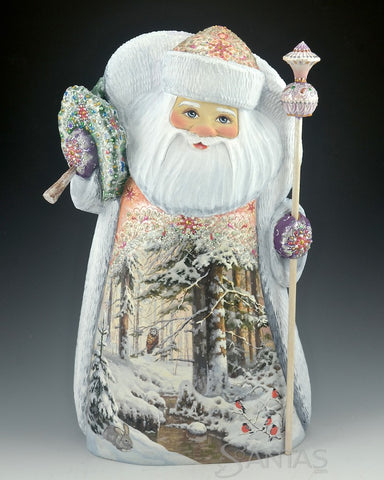 14 inch Scenic Russian Santa with Owl in The Woods