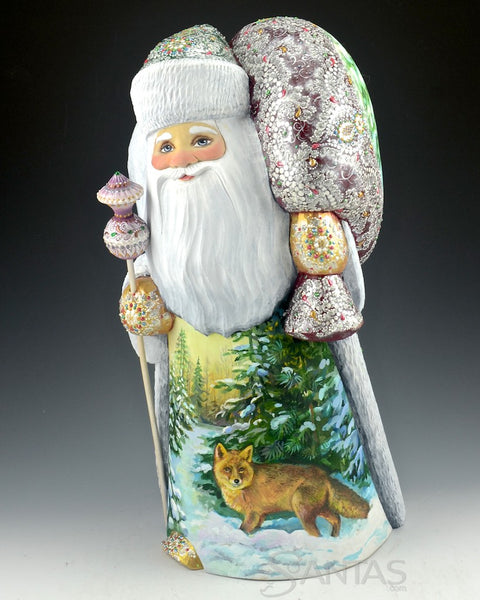 Beautiful Russian Santa with Wilderness Scenes on Front and Toy Bag