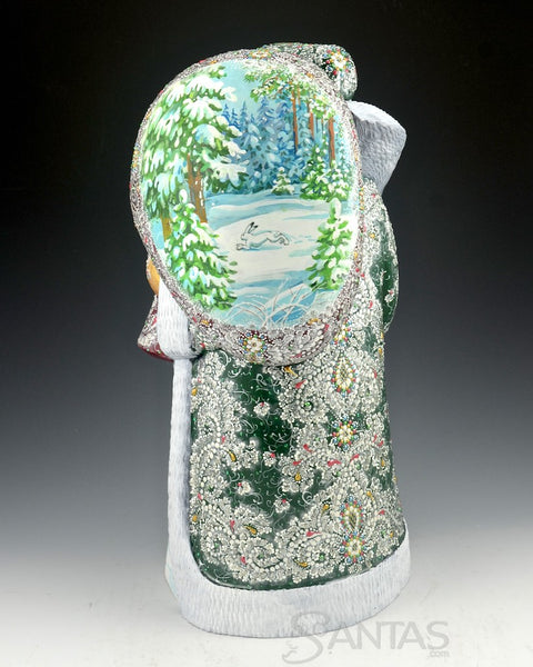 Beautiful Russian Santa with Wilderness Scenes on Front and Toy Bag