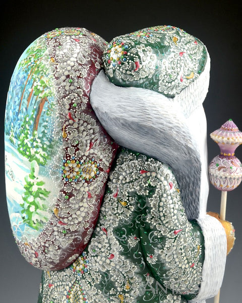 Beautiful Russian Santa with Wilderness Scenes on Front and Toy Bag