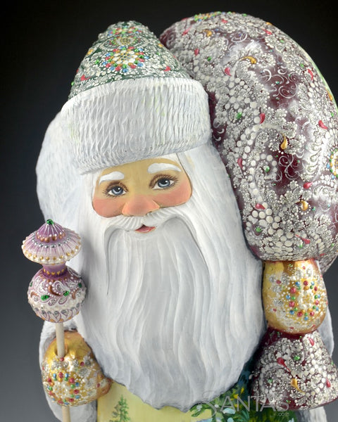 Beautiful Russian Santa with Wilderness Scenes on Front and Toy Bag