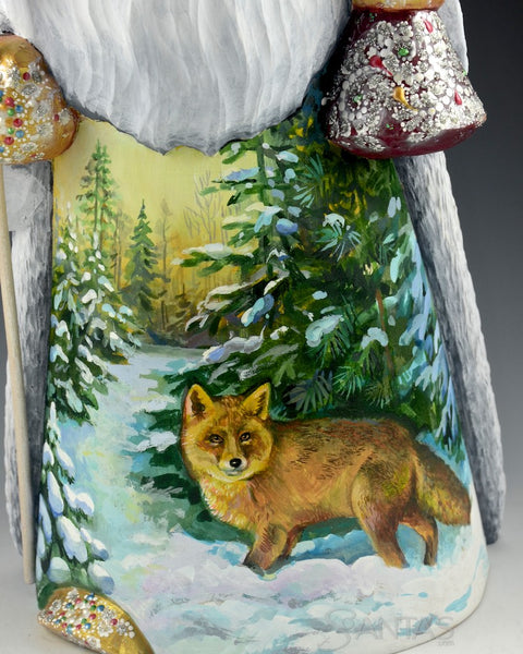 Beautiful Russian Santa with Wilderness Scenes on Front and Toy Bag