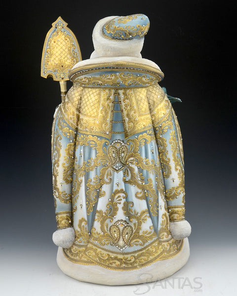 Large White and Gold Russian Santa with Staff and Bird 16 inch