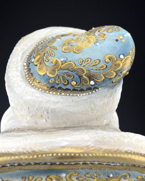 Large White and Gold Russian Santa with Staff and Bird 16 inch