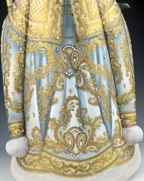 Large White and Gold Russian Santa with Staff and Bird 16 inch