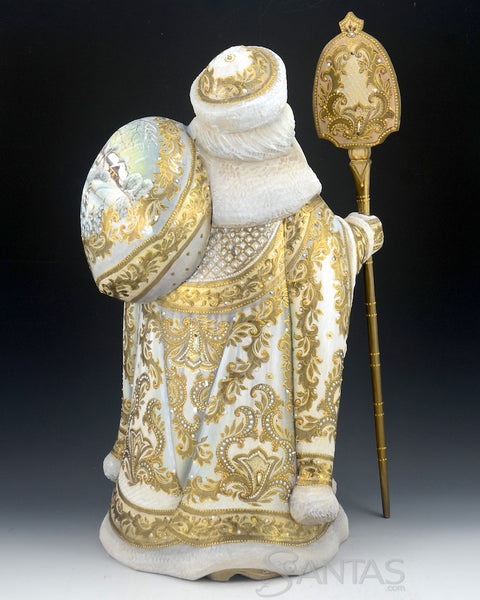 Majestic White and Gold Russian Santa with Staff and Toy Bag 18 inch