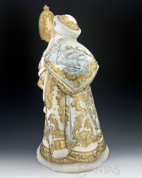 Majestic White and Gold Russian Santa with Staff and Toy Bag 18 inch