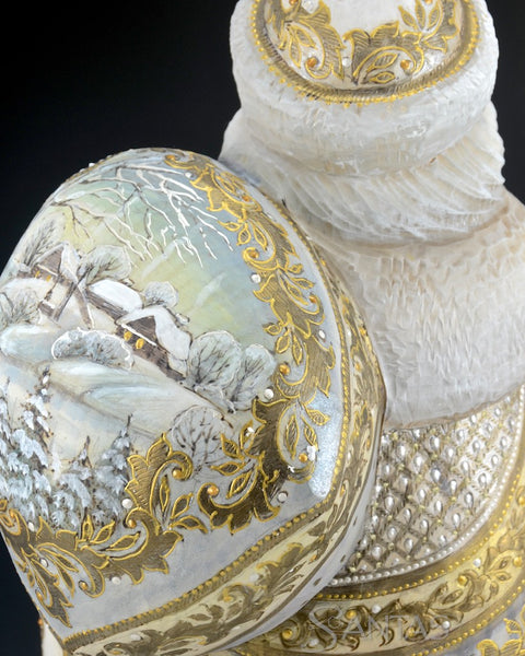Majestic White and Gold Russian Santa with Staff and Toy Bag 18 inch