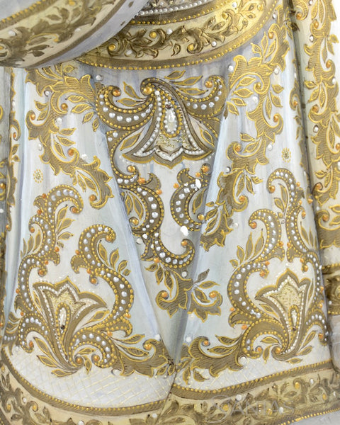 Majestic White and Gold Russian Santa with Staff and Toy Bag 18 inch