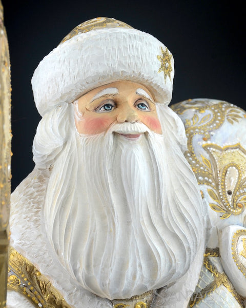 Majestic White and Gold Russian Santa with Staff and Toy Bag 18 inch