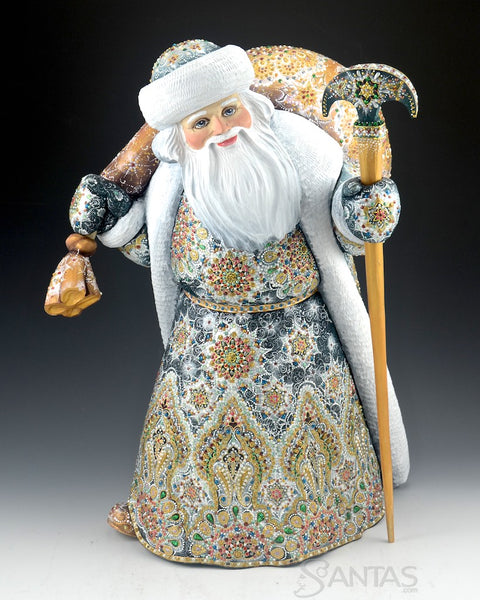 Delivering Christmas Ornate Russian Santa with Gold Toy Bag