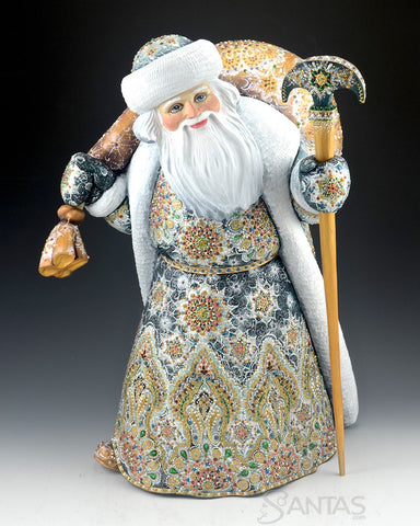 Delivering Christmas Ornate Russian Santa with Gold Toy Bag