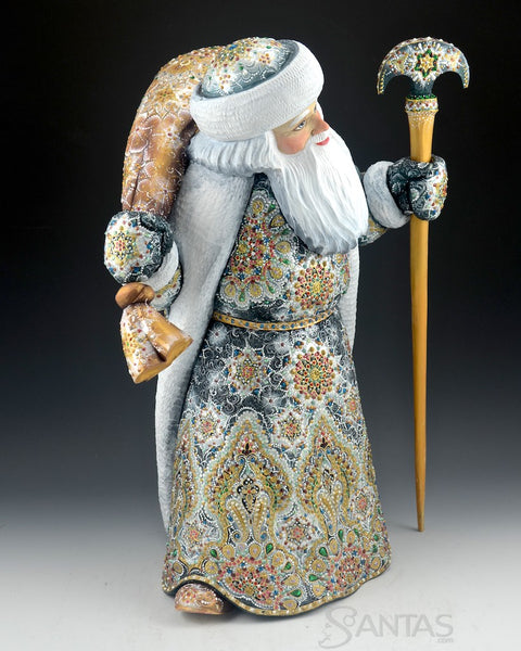 Delivering Christmas Ornate Russian Santa with Gold Toy Bag