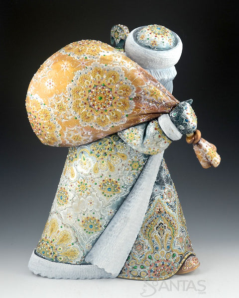 Delivering Christmas Ornate Russian Santa with Gold Toy Bag