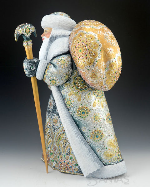 Delivering Christmas Ornate Russian Santa with Gold Toy Bag