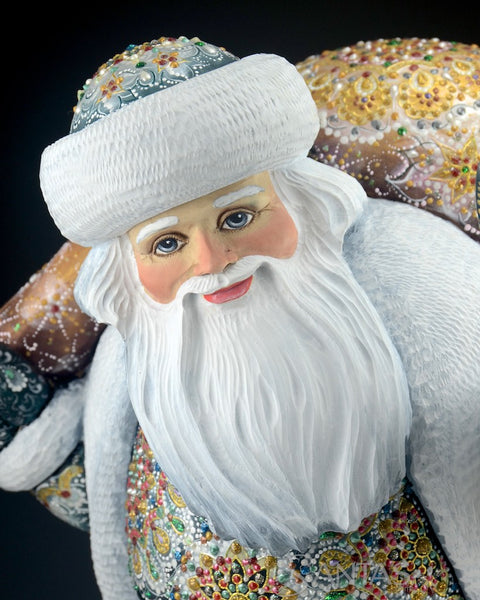 Delivering Christmas Ornate Russian Santa with Gold Toy Bag