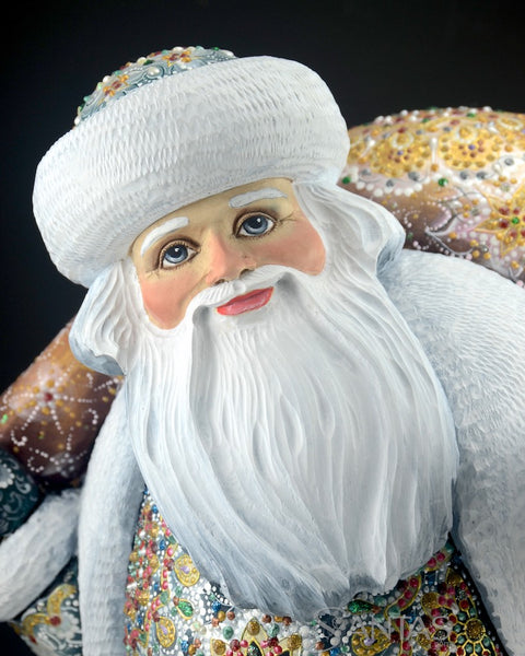 Delivering Christmas Ornate Russian Santa with Gold Toy Bag