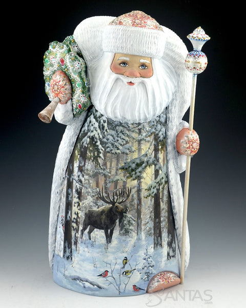 Ornate Russian Santa with Moose and Wilderness Scenes 14 inch