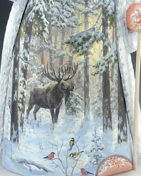 Ornate Russian Santa with Moose and Wilderness Scenes 14 inch