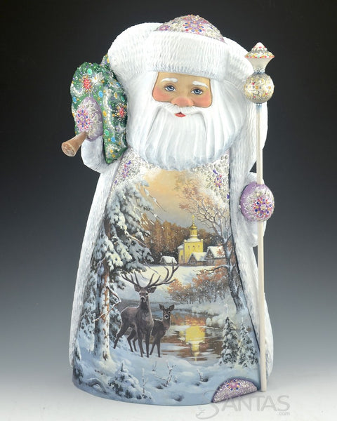 Ornate Russian Santa with Deer and Wilderness Scenes 14 inch