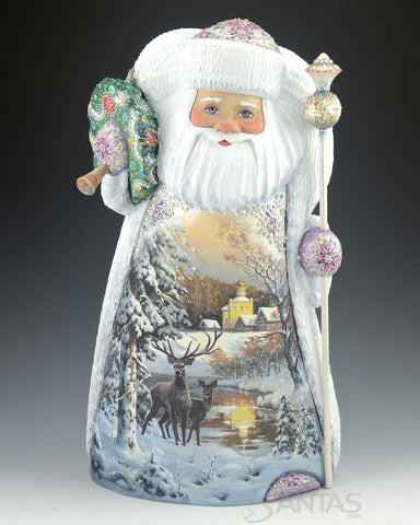 Ornate Russian Santa with Deer and Wilderness Scenes 14 inch