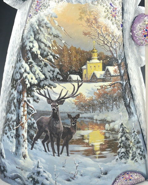 Ornate Russian Santa with Deer and Wilderness Scenes 14 inch