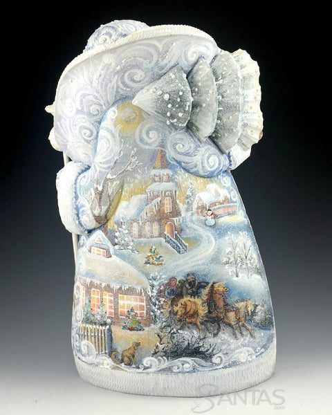 Winter White Russian Santa with Snowy Village Scenes and Tree 14 inch