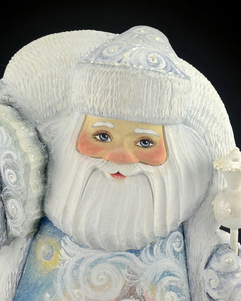 Winter White Russian Santa with Snowy Village Scenes and Tree 14 inch