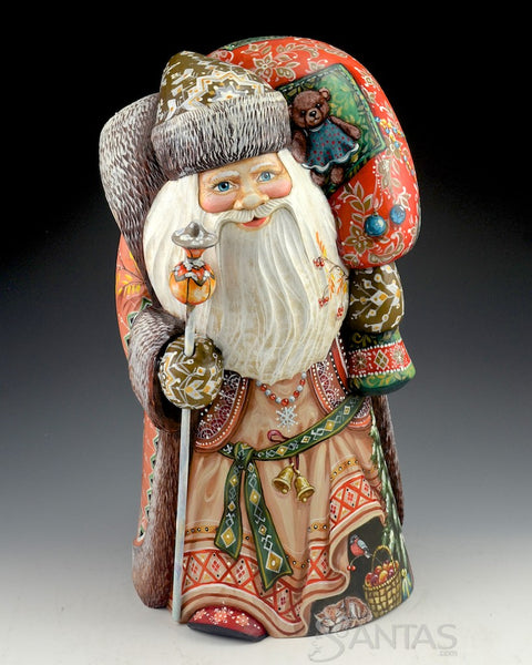Rich and Colorful Russian Santa with Toy Bag 14 inch