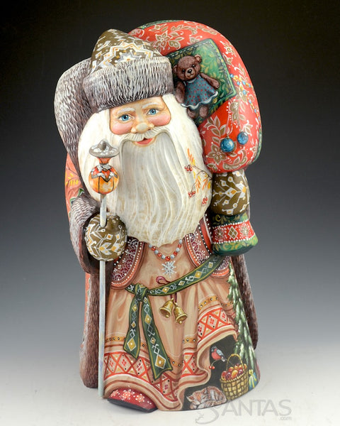 Rich and Colorful Russian Santa with Toy Bag 14 inch