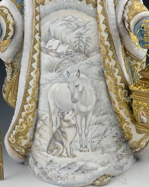 Custom Designed Santa Carving with Beautiful Horse Scene